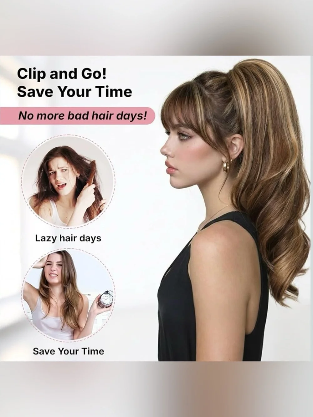 Clip In Ponytail Hair Ext. Claw Clip Choc. Brown & Honey Blonde Hi Lites-18”